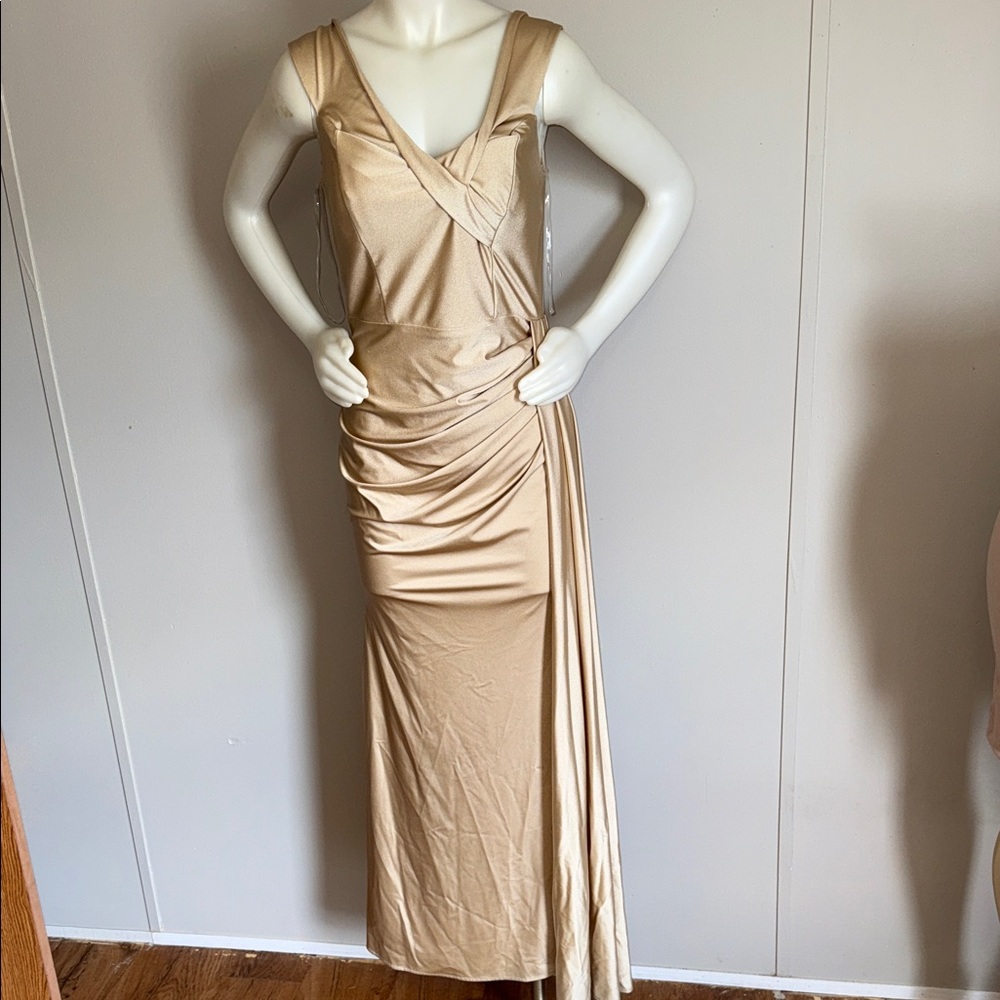 One Shoulder Gold Evening Dress